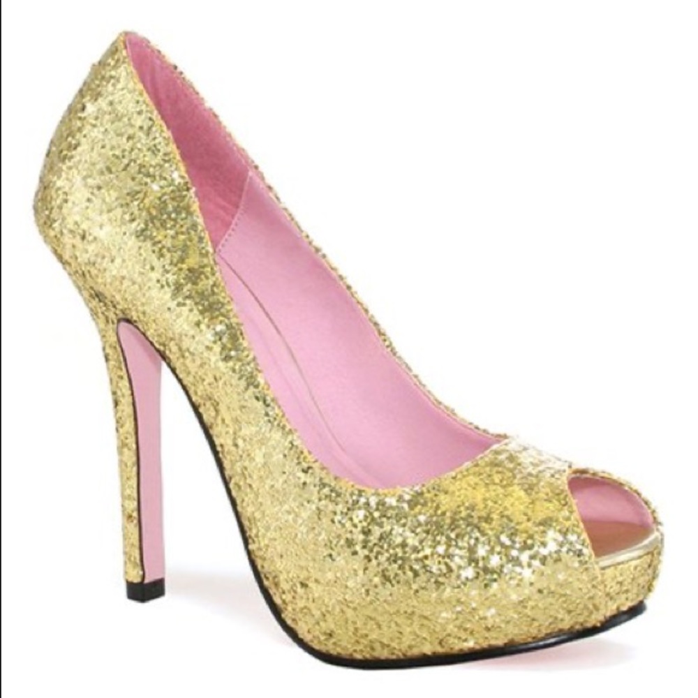 Leg Avenue Gold Glitter Ella Peep-Toe Pumps
